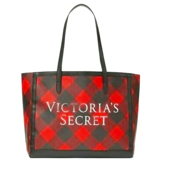 🆕NWT Victoria’s Secret Black & Red Plaid Large Tote Bag - Picture 5 of 8